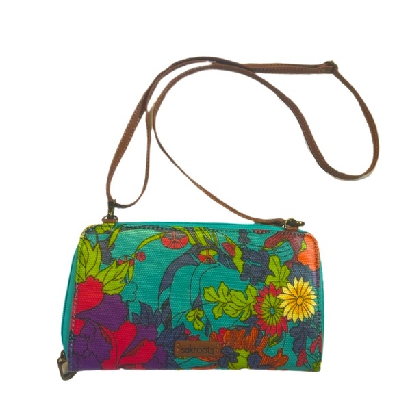 Sakroots Multicolor Floral butterfly vibrant colorful Crossbody Wallet Bag - Picture 9 of 9
